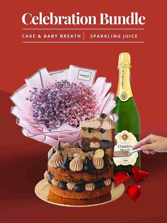 Celebration Bundle_Baby Breath & Cake_Sparkling Juice