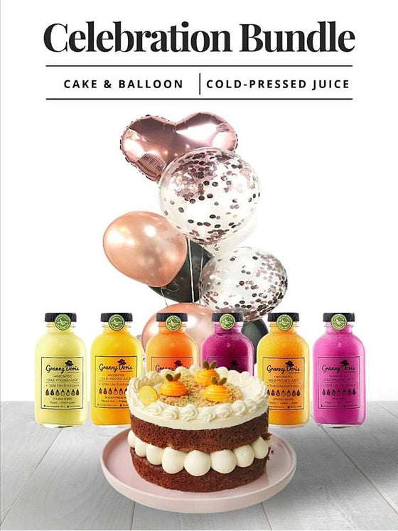 Celebration Bundle_Balloon & Cake_Cold Pressed Juice