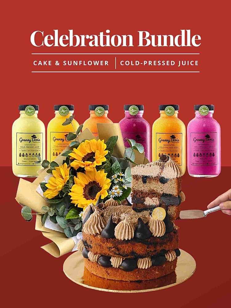 Celebration Bundle_Sunflower_Cake_Cold Pressed Juice