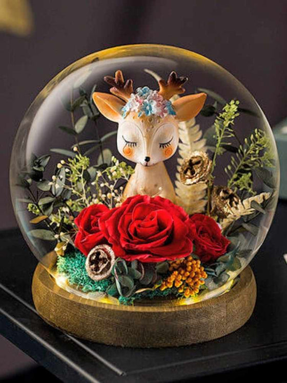 Love Deer & Eternal Rose in Red_Preserved Flower